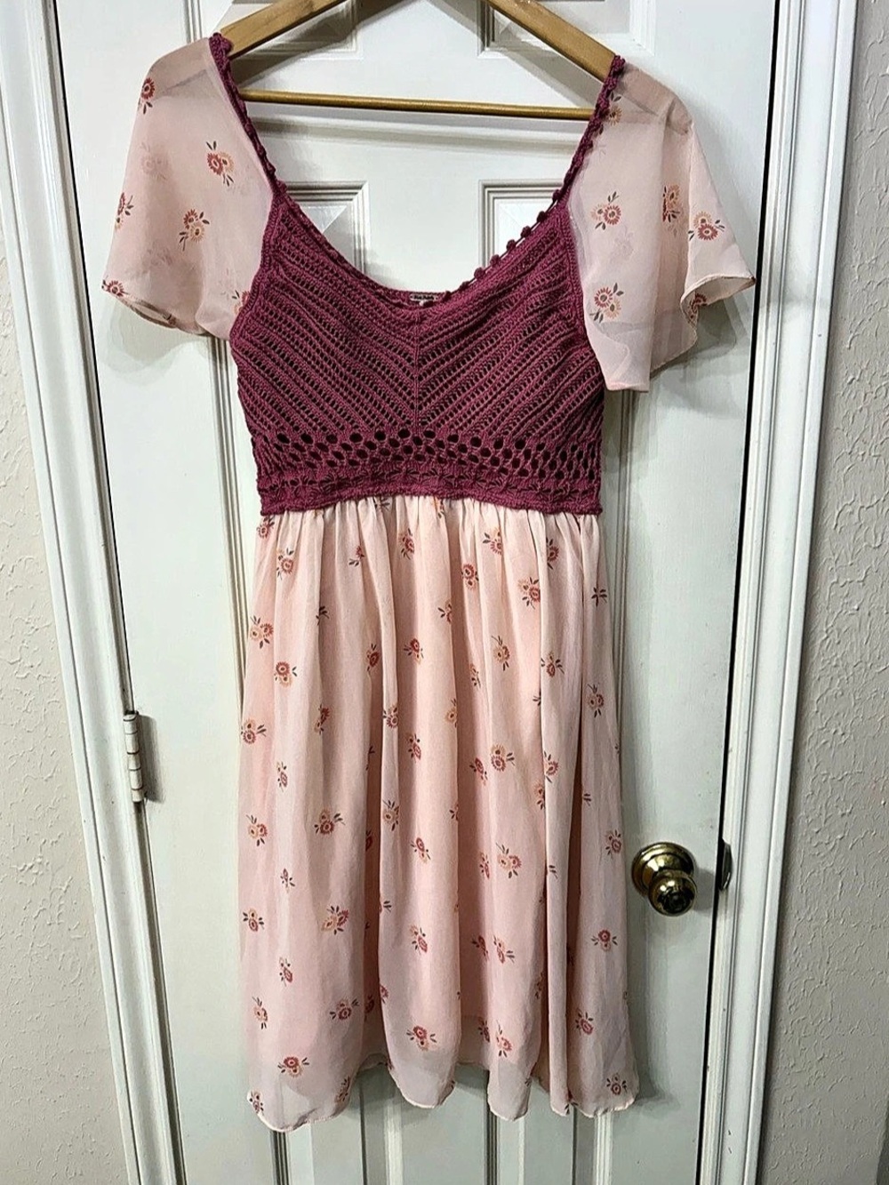 Free People Floral Crochet Mini Dress Pink Size XS
